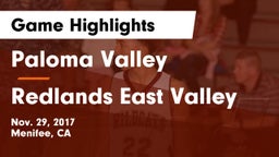 Paloma Valley  vs Redlands East Valley Game Highlights - Nov. 29, 2017