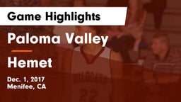 Paloma Valley  vs Hemet  Game Highlights - Dec. 1, 2017