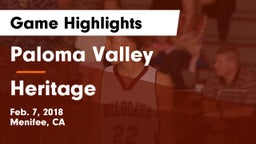 Paloma Valley  vs Heritage  Game Highlights - Feb. 7, 2018