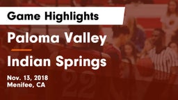 Paloma Valley  vs Indian Springs  Game Highlights - Nov. 13, 2018