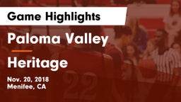Paloma Valley  vs Heritage  Game Highlights - Nov. 20, 2018
