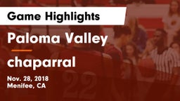 Paloma Valley  vs chaparral  Game Highlights - Nov. 28, 2018