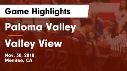 Paloma Valley  vs Valley View  Game Highlights - Nov. 30, 2018