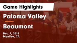 Paloma Valley  vs Beaumont  Game Highlights - Dec. 7, 2018