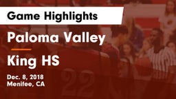 Paloma Valley  vs King HS Game Highlights - Dec. 8, 2018