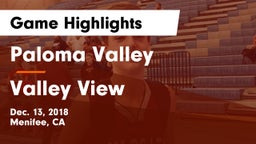 Paloma Valley  vs Valley View  Game Highlights - Dec. 13, 2018