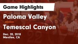 Paloma Valley  vs Temescal Canyon  Game Highlights - Dec. 20, 2018