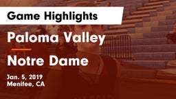 Paloma Valley  vs Notre Dame  Game Highlights - Jan. 5, 2019