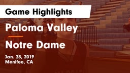 Paloma Valley  vs Notre Dame  Game Highlights - Jan. 28, 2019