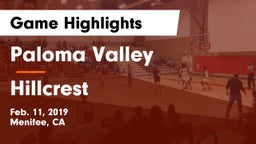 Paloma Valley  vs Hillcrest  Game Highlights - Feb. 11, 2019