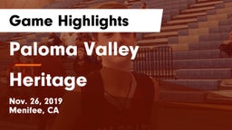 Paloma Valley  vs Heritage  Game Highlights - Nov. 26, 2019