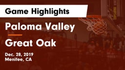 Paloma Valley  vs Great Oak  Game Highlights - Dec. 28, 2019