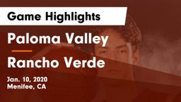 Paloma Valley  vs Rancho Verde  Game Highlights - Jan. 10, 2020