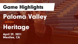Paloma Valley  vs Heritage  Game Highlights - April 29, 2021