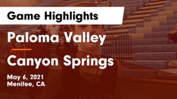 Paloma Valley  vs Canyon Springs Game Highlights - May 6, 2021