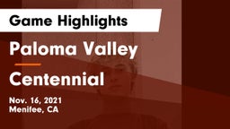 Paloma Valley  vs Centennial  Game Highlights - Nov. 16, 2021