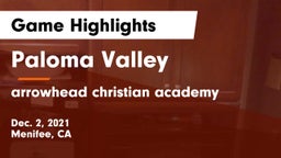 Paloma Valley  vs arrowhead christian academy Game Highlights - Dec. 2, 2021
