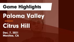 Paloma Valley  vs Citrus Hill Game Highlights - Dec. 7, 2021