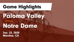 Paloma Valley  vs Notre Dame  Game Highlights - Jan. 22, 2020