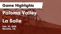 Paloma Valley  vs La Salle  Game Highlights - Feb. 22, 2020