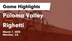 Paloma Valley  vs Righetti Game Highlights - March 7, 2020