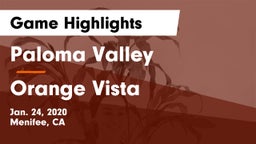 Paloma Valley  vs Orange Vista Game Highlights - Jan. 24, 2020