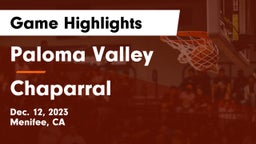 Paloma Valley  vs Chaparral  Game Highlights - Dec. 12, 2023