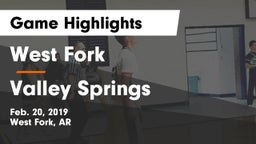 West Fork  vs Valley Springs Game Highlights - Feb. 20, 2019
