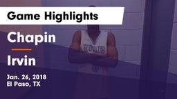 Chapin  vs Irvin  Game Highlights - Jan. 26, 2018