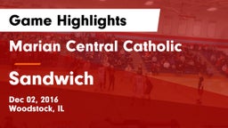 Marian Central Catholic  vs Sandwich  Game Highlights - Dec 02, 2016