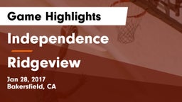 Independence  vs Ridgeview  Game Highlights - Jan 28, 2017