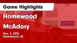 Homewood  vs McAdory  Game Highlights - Dec. 4, 2023
