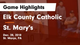 Elk County Catholic  vs St. Mary's  Game Highlights - Dec. 28, 2018