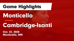 Monticello  vs Cambridge-Isanti  Game Highlights - Oct. 22, 2020