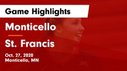Monticello  vs St. Francis  Game Highlights - Oct. 27, 2020