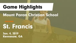 Mount Paran Christian School vs St. Francis  Game Highlights - Jan. 4, 2019