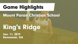 Mount Paran Christian School vs King's Ridge Game Highlights - Jan. 11, 2019
