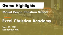 Mount Paran Christian School vs Excel Christian Academy Game Highlights - Jan. 20, 2022