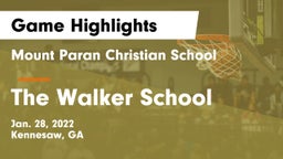 Mount Paran Christian School vs The Walker School Game Highlights - Jan. 28, 2022