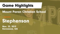 Mount Paran Christian School vs Stephenson  Game Highlights - Nov. 23, 2019