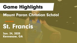 Mount Paran Christian School vs St. Francis  Game Highlights - Jan. 24, 2020