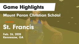 Mount Paran Christian School vs St. Francis  Game Highlights - Feb. 26, 2020