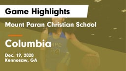 Mount Paran Christian School vs Columbia  Game Highlights - Dec. 19, 2020