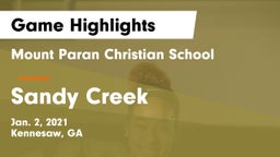 Mount Paran Christian School vs Sandy Creek  Game Highlights - Jan. 2, 2021