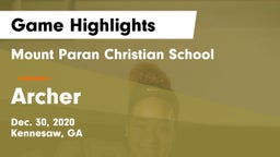 Mount Paran Christian School vs Archer  Game Highlights - Dec. 30, 2020
