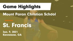 Mount Paran Christian School vs St. Francis  Game Highlights - Jan. 9, 2021