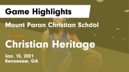 Mount Paran Christian School vs Christian Heritage  Game Highlights - Jan. 15, 2021