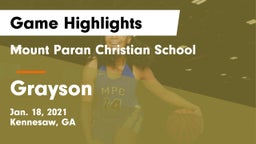 Mount Paran Christian School vs Grayson  Game Highlights - Jan. 18, 2021