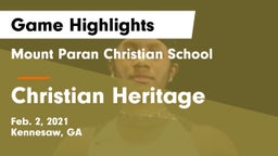 Mount Paran Christian School vs Christian Heritage  Game Highlights - Feb. 2, 2021