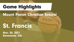 Mount Paran Christian School vs St. Francis  Game Highlights - Nov. 30, 2021